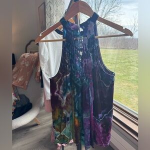 Boho Tie-Dye Crochet Back Tank Top - Multicolor